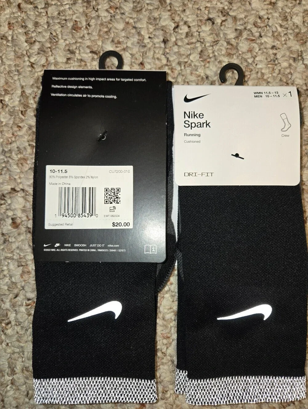 NWT Nike Dri-Fit Spark Sock Bundle Black/White Unisex